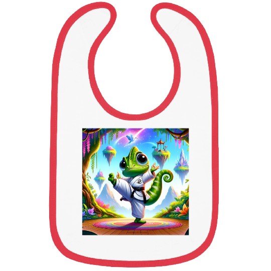Kawaii Chameleon Karate Adorable Pose Karate Master Bibs