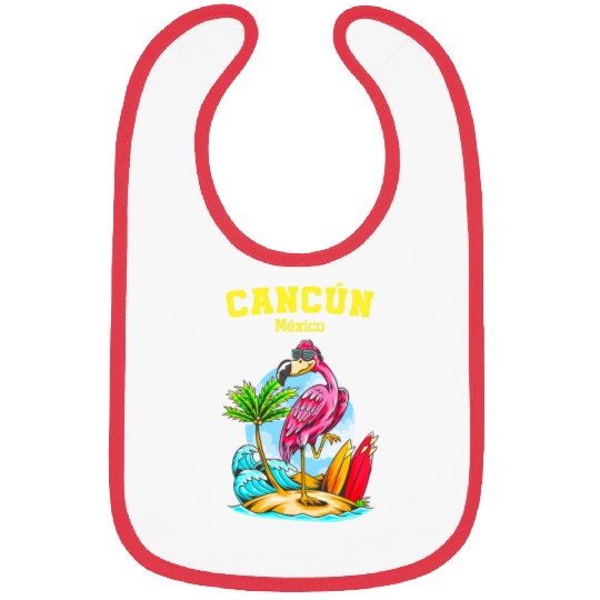 Cancun Beach Flamingo Ocean Wave Surfboard Bibs