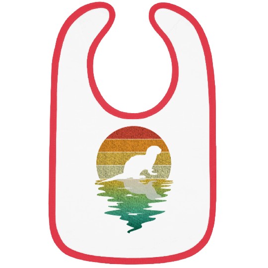 Otters River Otter Silhouette Sunset Retro vintages 70s Nature Lover Bibs