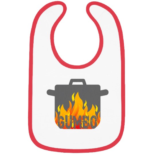 Gumbo Pot Cooking Over Flames Drawing Illustration for Chef Bibs