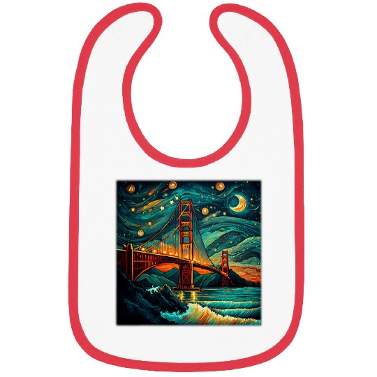 Surrealism Starry Night Golden Gate Bridge Bibs