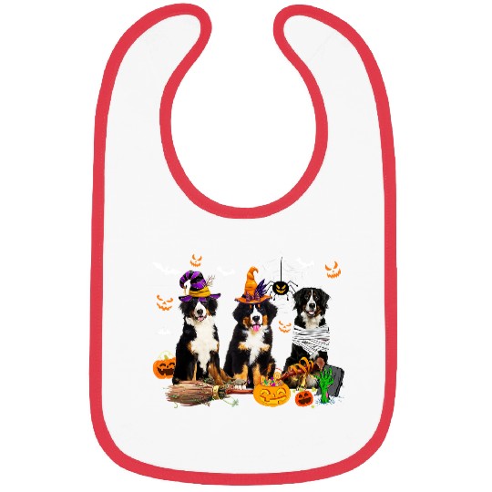 Three Bernese Mountain Dogs Mummy Witch Scary Pumpkins Kids Bibs