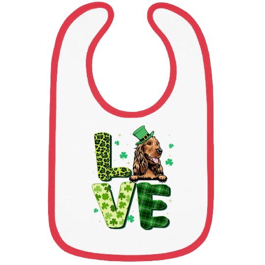 Dog Cocker Spaniel Love Cocker Spaniel Shamrock Leopard Plaid St Patricks Day Bibs