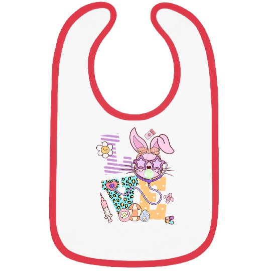Love NICU nurses Easter Bunny Eggs Stethoscope Cute Scrub Bibs