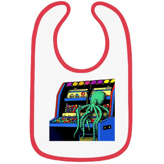 Octopuss Lover sitting on video game Vending Machine gatcha arcade Bibs