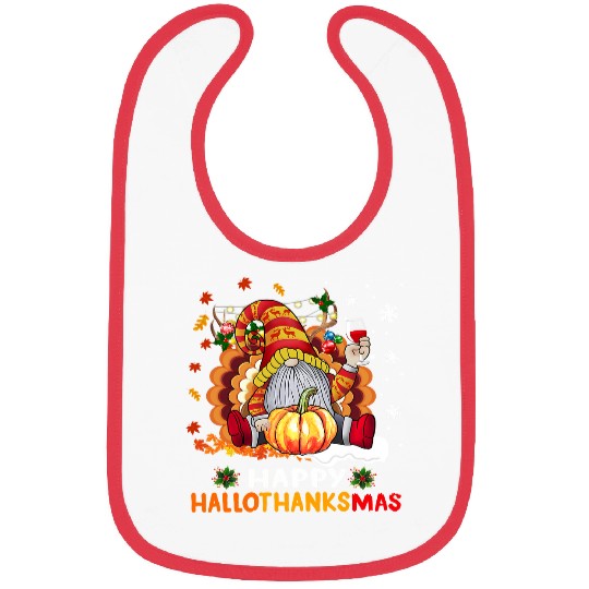 Halloween Gnome Happy HalloThanksMas Thanksgiving Christmas 385 Bibs