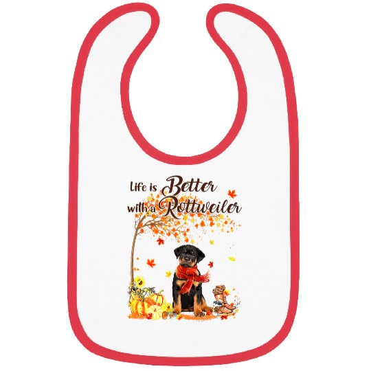 Dog Rottweiler Maple Tree Thanksgiving Day Cute Dog Fall Bibs
