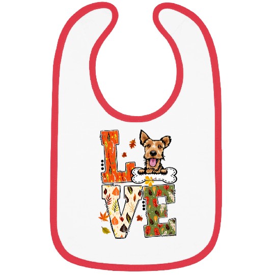 Love Welsh Terrier Fall Leaves Autumn Thanksgiving Bibs