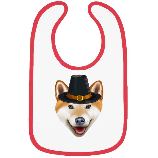 Dog Shiba Inu Wearing Pilgrim Hat Thanksgiving Bibs
