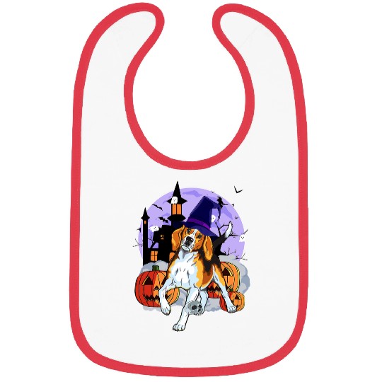Funny Foxhound Dog Halloween Witch Pumpkin Bibs