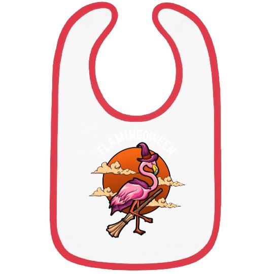 Pink Flamingo Funny ween Halloween On A Broom bird Flamingos Bibs