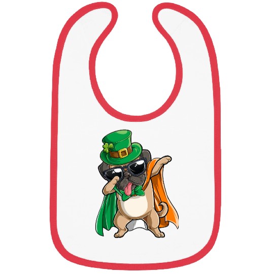 Pug Lover Dabbings St Patrick day Shamrock Pugs Dog Bibs