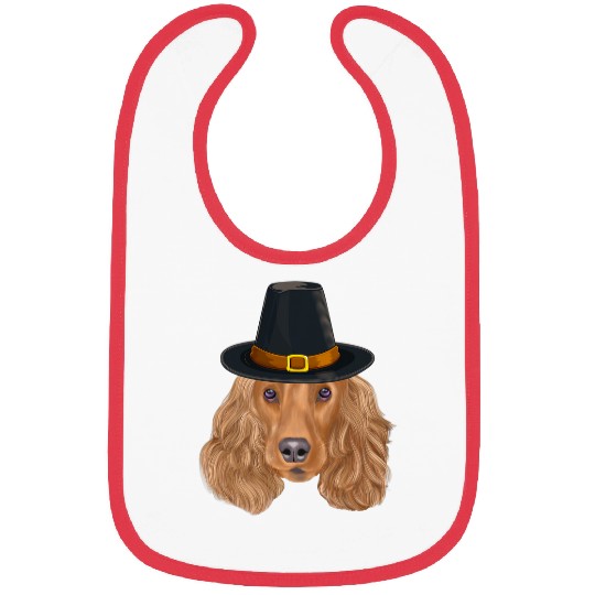 Dog Cocker Spaniel Wearing Pilgrim Hat Thanksgiving Bibs