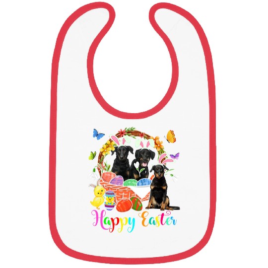 Three Bunny Beauceron Dogs In Easter Eggs Basket Bibs