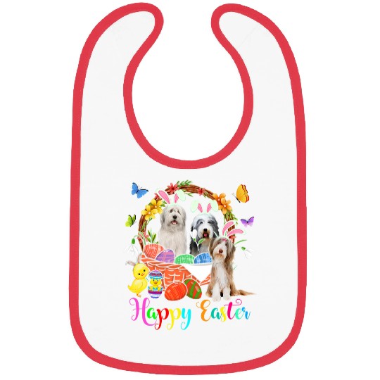 Three Bunny Bearded Collie Dogs In Easter Eggs Basket Bibs