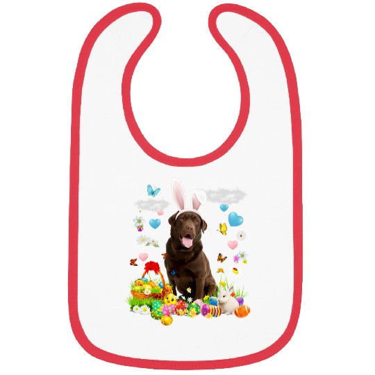 Happy Easter Cute Bunny Dog Chocolate Lab Eggs Basket Funny Bibs