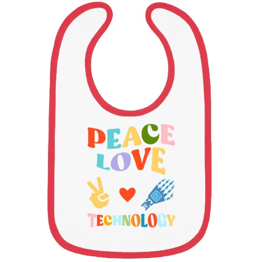 Peace Love Technology Retro Groovy Computer School Teacher Bibs