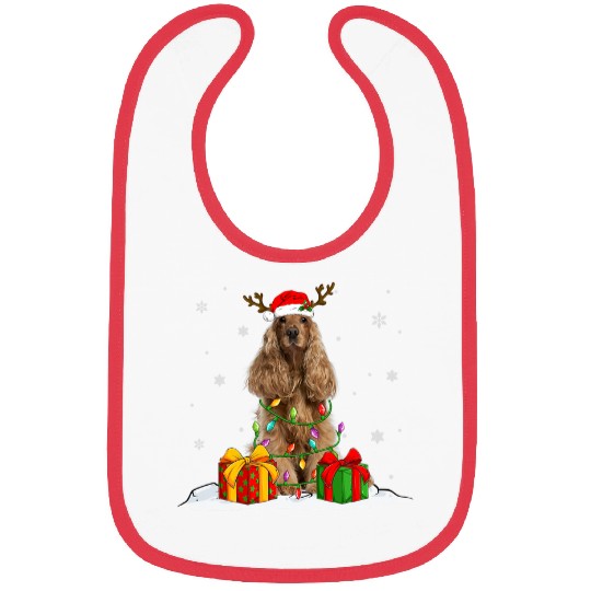 Dog Cocker Spaniel Santa Christmas Tree Lights xmass Pajama Dogs Bibs