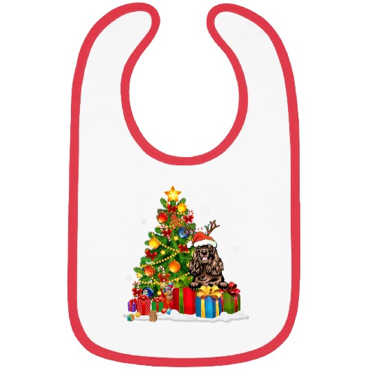 Dog Cocker Spaniel Santa Christmas Pine Tree Lights Dog Bibs
