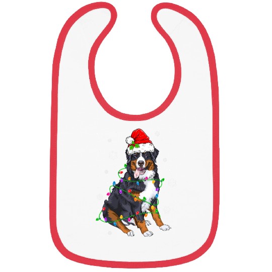 Merry Christmas Cute Bernese Mountain Dog xmass Lights Tree Bibs
