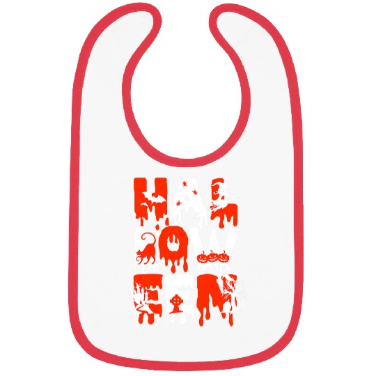 Halloween Witch Bat cat skull pumpkins tombstone cemetery Bibs