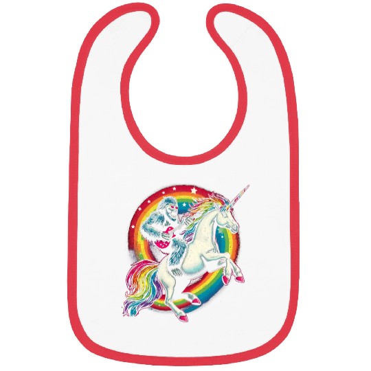 Funny bigfoots Riding a Rainbow Unicorn Bibs