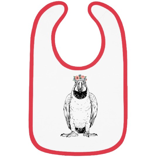 Blue and Gold Macaw with Floral Headband Parrot Bird Bibs