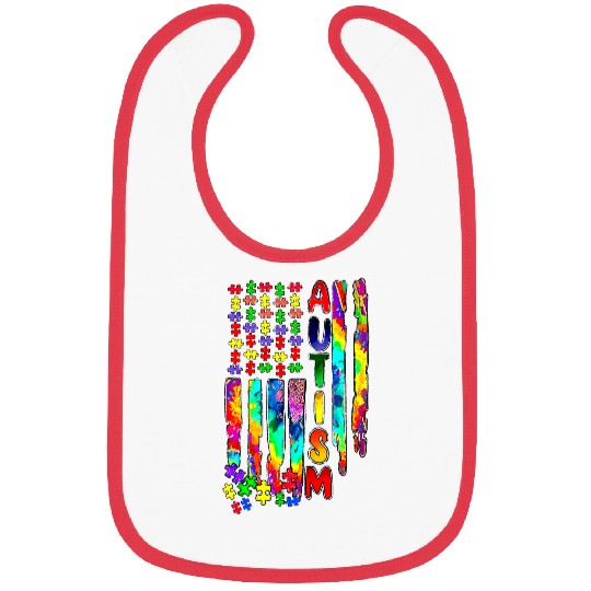 Autism American Flag Puzzle Autism Awareness Warrior Support Neurodiverse Bibs