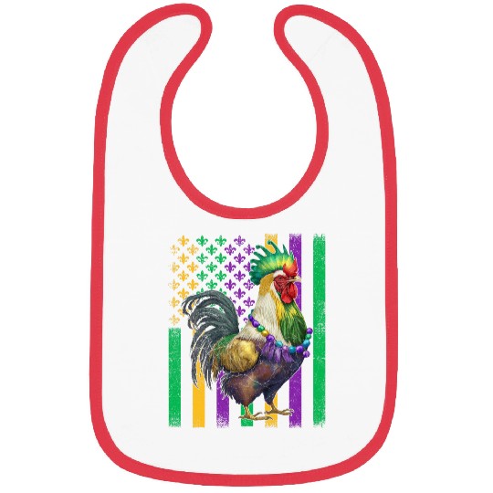Funny Chicken American Flag Farm Mardi Gras Beads Bibs