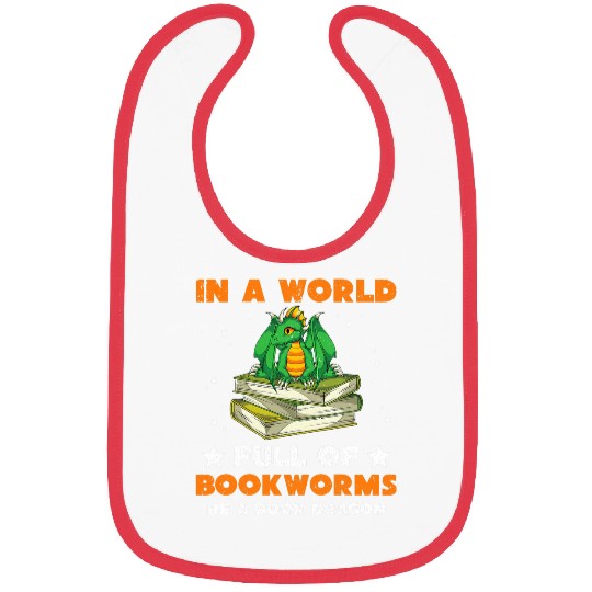 Funny Bookworm Mythical Creature Cute Book Dragon Reading Bibs