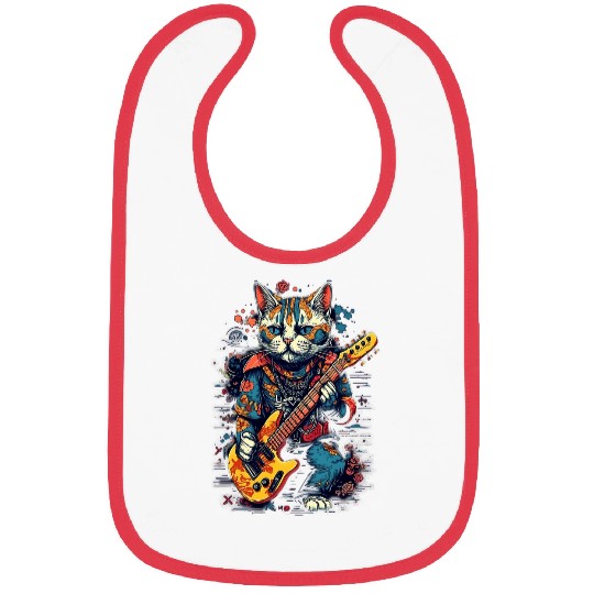 Funny Guitar Electric Guitar Rock Music Maneki Neko Cat Bibs