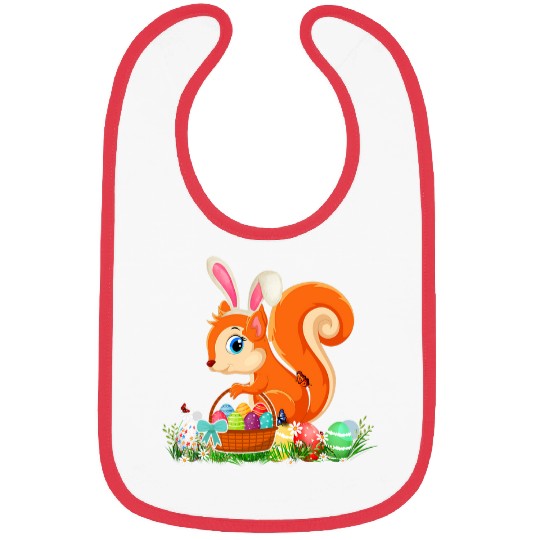 Happy Easter Bunny Squirrel Holding Easter Egg Basket Bibs