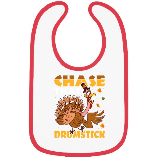 Funny Drummer Chase That Drumstick Turkey Trot Running Thanksgiving Bibs