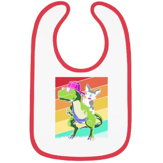 Boston Terrier Pet Retro Boston Terrier Dog Riding Dinosaur Bibs