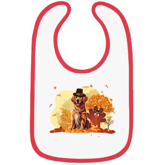 Golden Retriever Pet Fall Leaves Thanksgiving Day Bibs