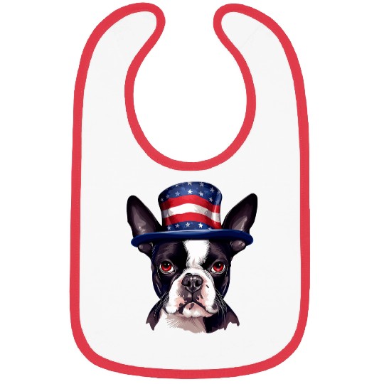 Boston Terrier Pet with USA Flag Independence Day Bibs