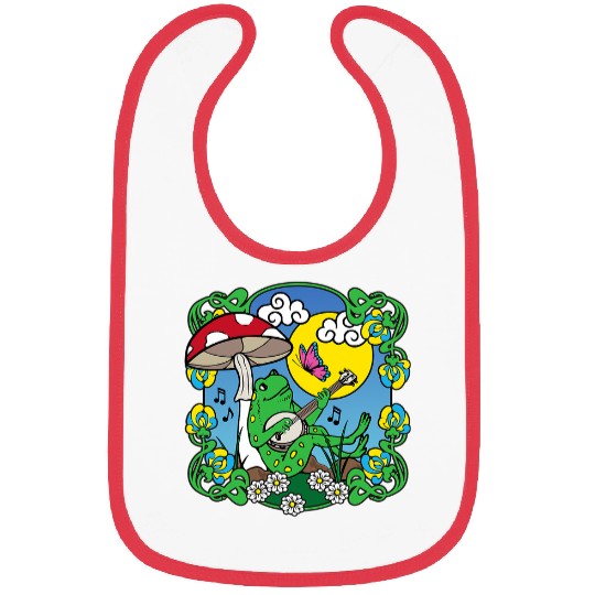 Funny Banjo Frog Playing Banjo Under Toadstool Mushroom Cute Goblincore Bibs