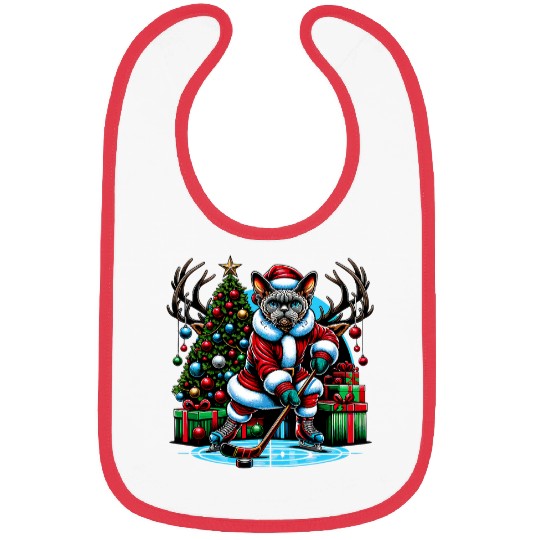 Sport Hockey Santa Devon rexs Cat Playing Hockey Bibs
