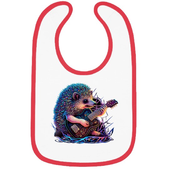 Funny Guitar Hedgehog Gift Playing Electric Guitar Rock Bibs