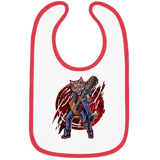 Funny Guitar wolfs Lover Werewolfs Guitar Player Blood Moon Howling wolfs Rock Musician Bibs