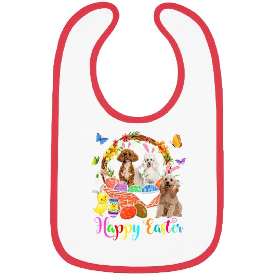 Poodle Pet Three Bunny Poodle Dogs In Easter Eggs Basket Bibs