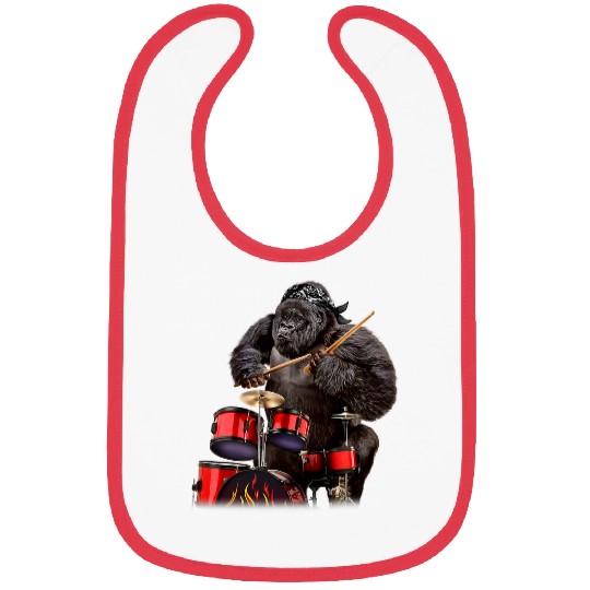 Funny Drummer Gorilla Playing Drum Rock n Roll Bibs