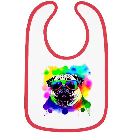 Pug Pet Cool Pug Watercolor Explosion Pug Love Rad Bibs