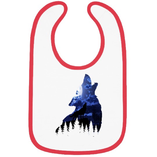Coyote Mammal Cool Howling wolfs on cliff moon light blue night sky nature Bibs