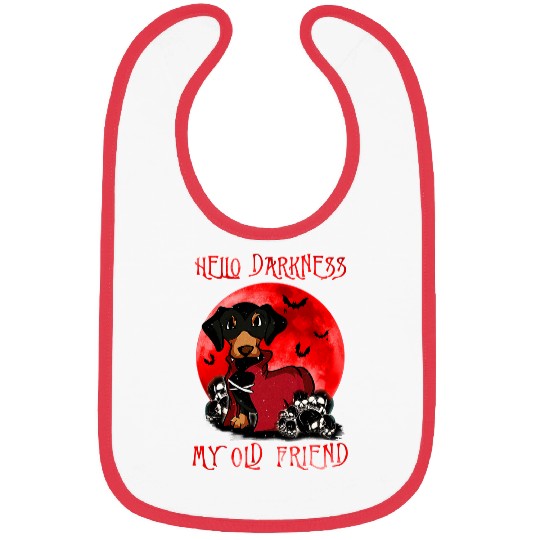 Dachshund Pet Hello Darkness My Old Friends Red Moon Bibs