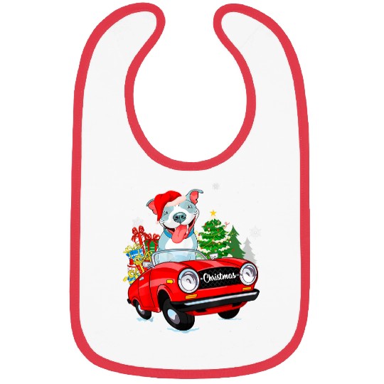 Pitbull Pet Santa Hat Red Car Christmas Bibs