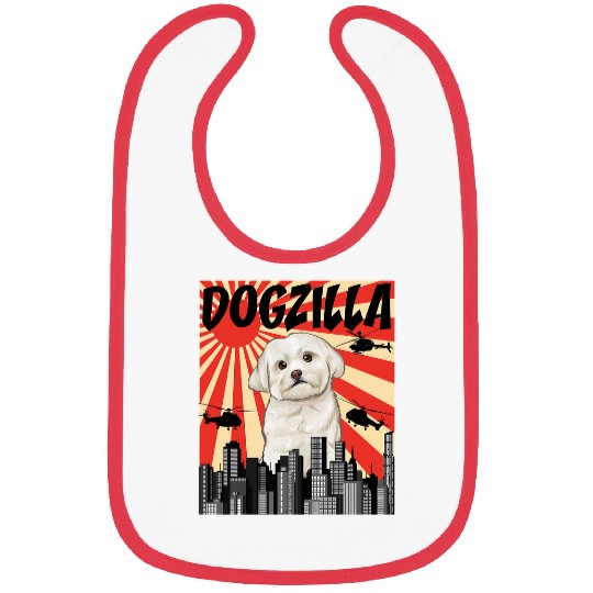Maltese Pet Funny Retro Japanese Dogzilla Bibs