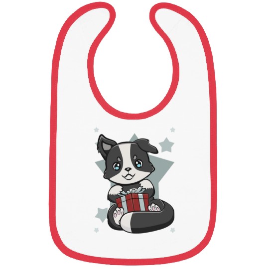 Border Collie Pet With Present An Cute Santa Dog For Christmas Bibs