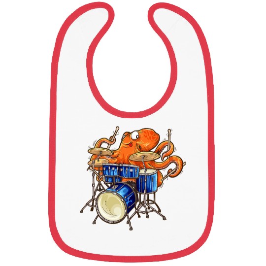 Funny Drummer Octopuss Playing Drums Rock Band Music Cuttlefish Kraken Bibs