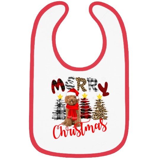 Labradoodle Pet Merry Christmas Tree Leopard Plaid Printed Bibs